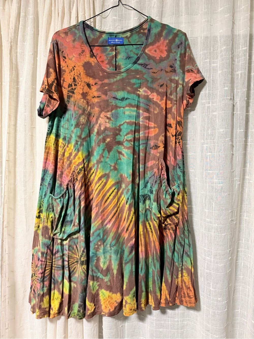 Tie-Dye Short Sleeve Midi Dress with Pockets